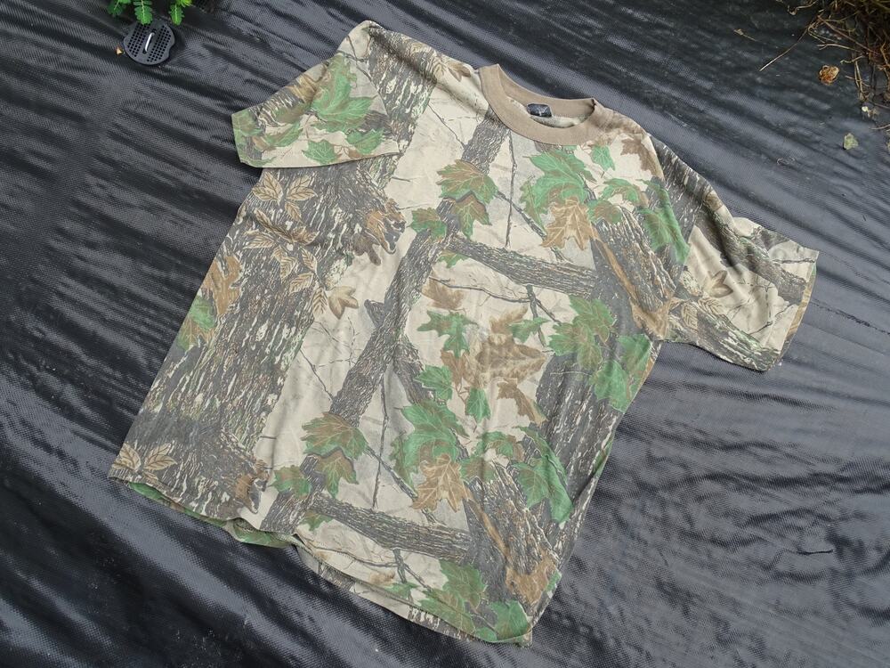 Vtg 90s Liberty Realtree Camo T Shirt Single Stitch Ringer XXL Faded Distressed